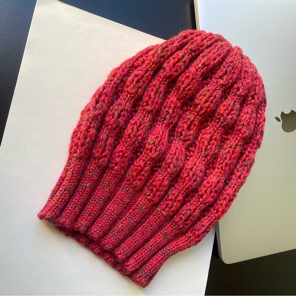 Pink Green Winter Knit Hat Size M